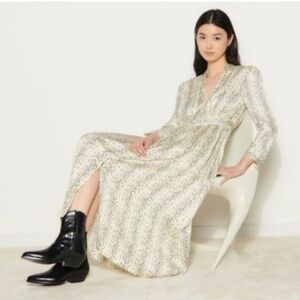 SANDRO Shira Cream & Black Satin Jacquard Maxi Dress - US 8 (FR 40)